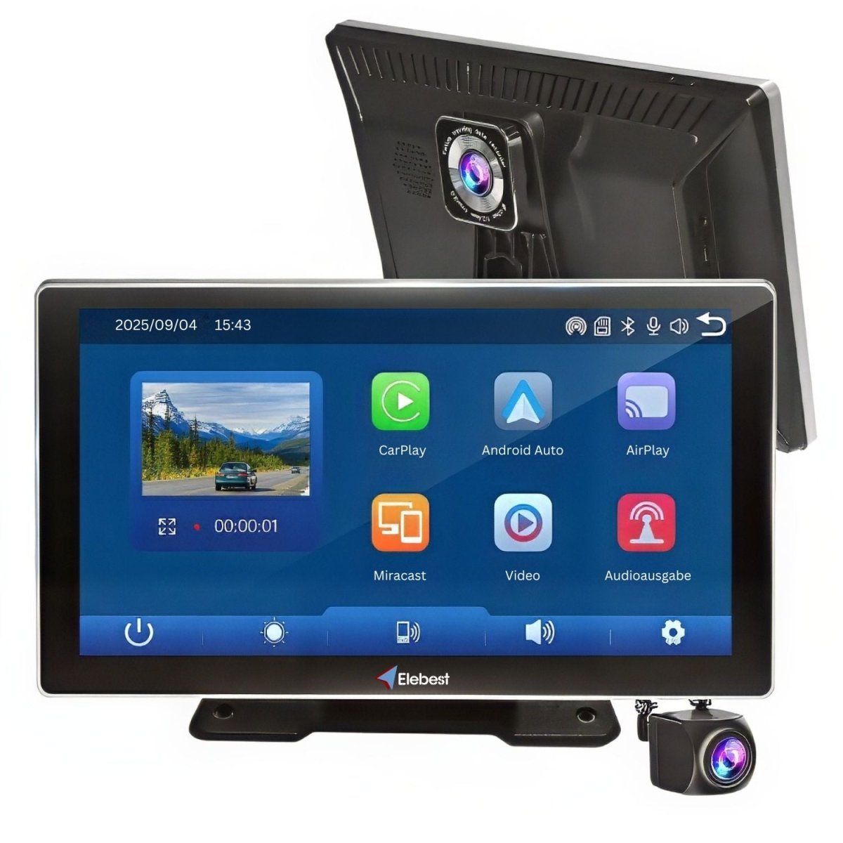 Elebest CarPlay 1090 – 9 Zoll Navi mit Dashcam & Rückfahrkamera Android Auto CarPlay Navigationsgerät