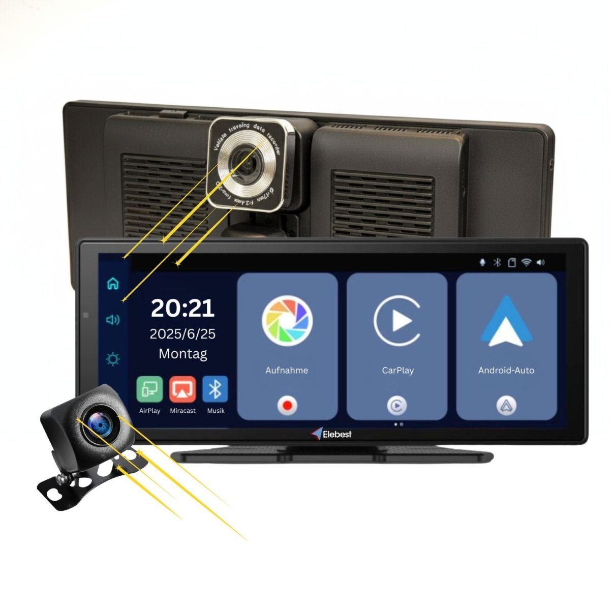 Elebest CarPlay Navi 1026 mit DVR - Kamera, Bluetooth & Sprachsteuerung Apple CarPlay carplay nachrüsten
