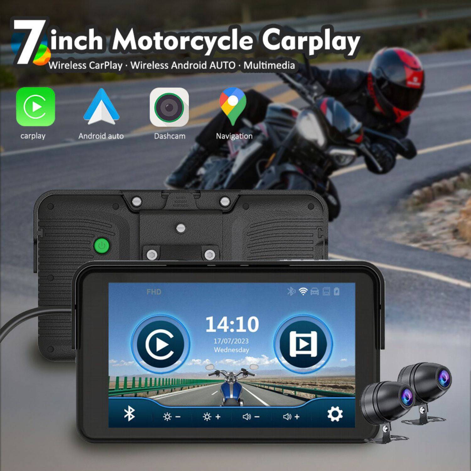 7 Zoll CarPlay C250 Motorrad-Navi mit Rückfahrkamera