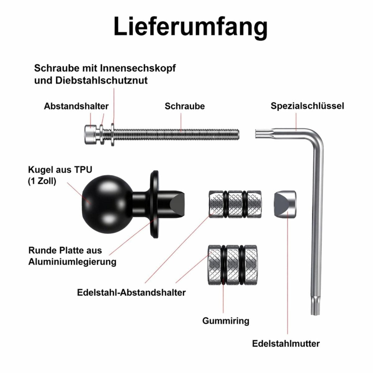 Elebest Gabelschaft - Halterung Motorrad | Kugelkopf 1 Zoll | Diebstahlsicher Gabelschaft Halterung Motorrad Kugelkopf Halterung 1 Zoll