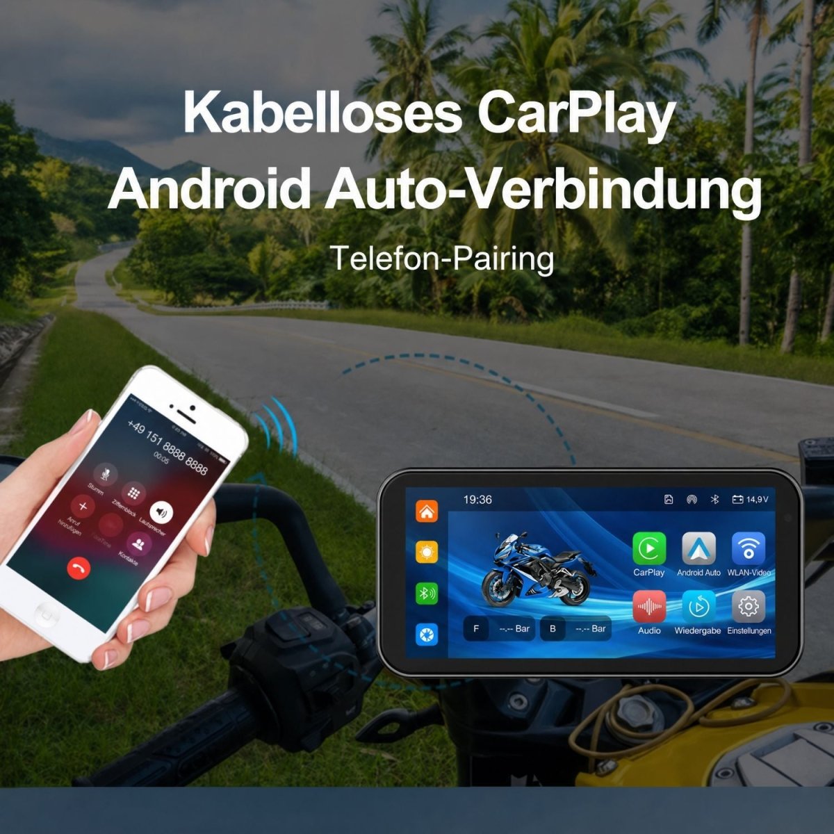 Elebest MotoPlay F83T mit TPMS Reifendruckkontrolle und Lenker-Fernbedienung