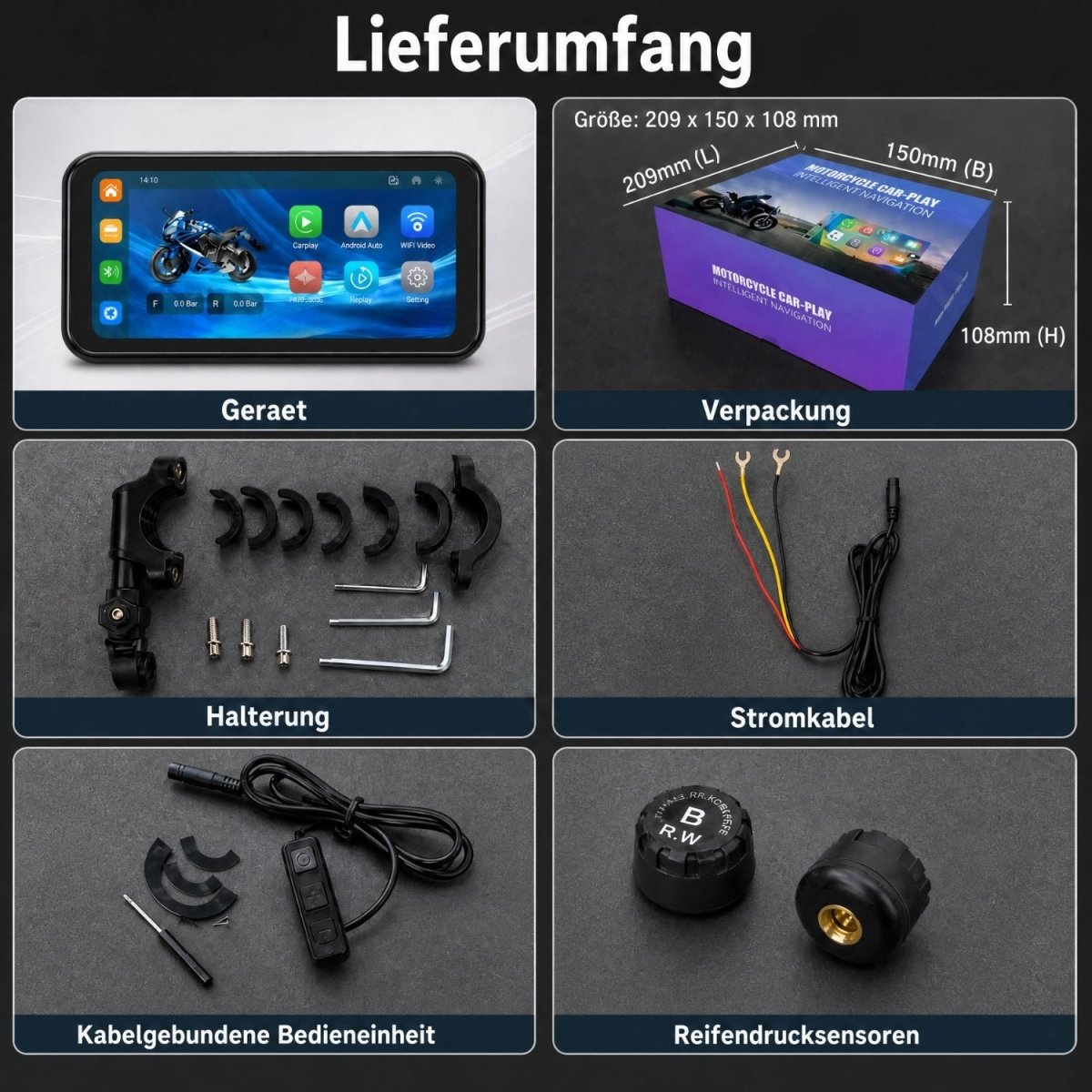 Elebest MotoPlay F83T Motorrad Display mit Dual-Bluetooth für Smartphone und Headset