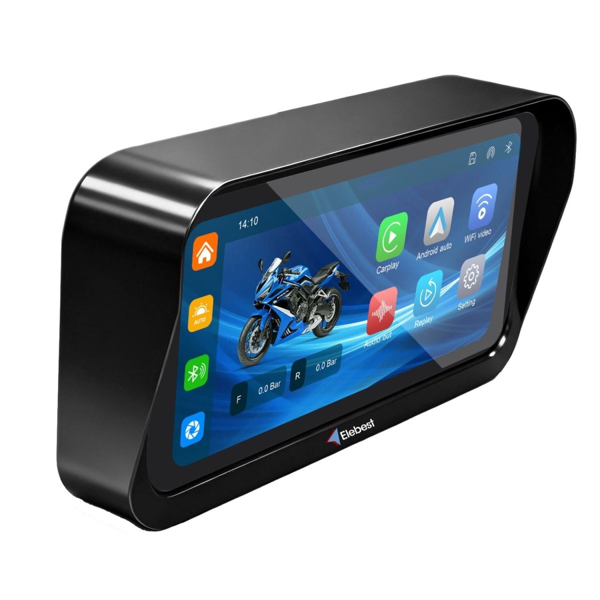 Elebest F83T CarPlay Motorrad Navi mit Sonnenblende, TPMS und IP67