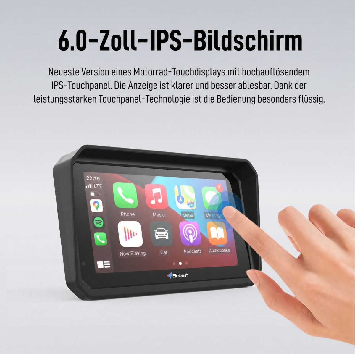 Elebest F96C IP67 wasserdichtes CarPlay Display fürs Motorrad